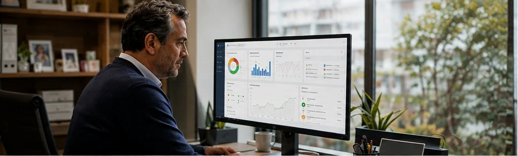Dueño de empresa revisando el panel de BienHR desde su computador