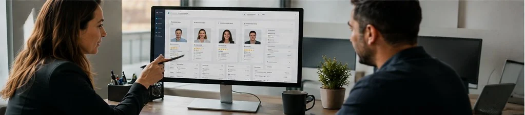 Asesora de BienHR y dueño de empresa revisando candidatos preseleccionados