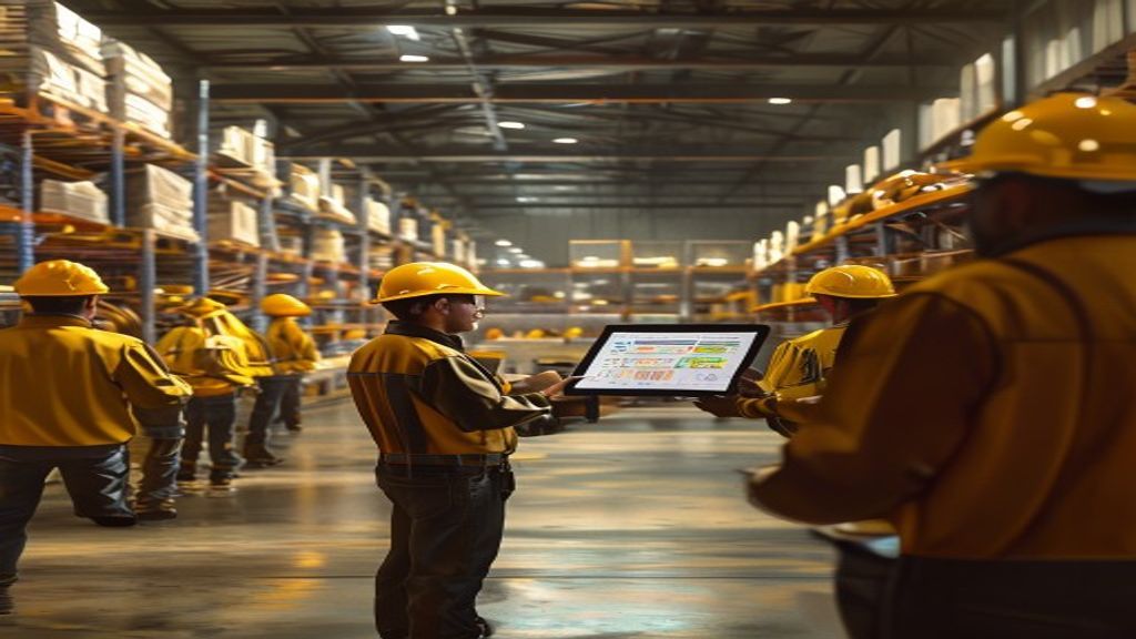 Equipo operacional revisando el dashboard de BienHR en una bodega — Chile